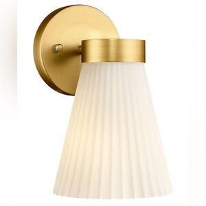 Brushed Gold Wall Lamp with Frosted Milk White Striped Glass Shade